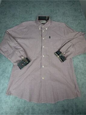 Barbour Tailored Fit Gingham Button Down Shirt Mens M Long Sleeve Cotton